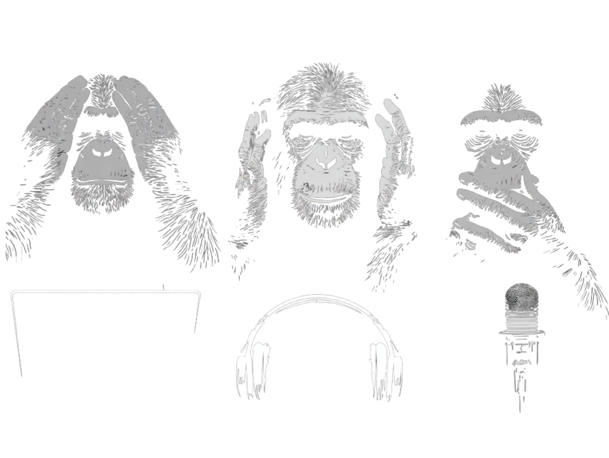 Three futuristic wise monkeys